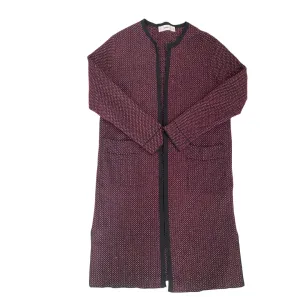 Zara Fine Knit Cardigan Long Burgundy Metallic SIZE S