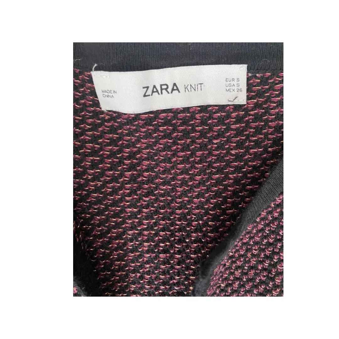 Zara Fine Knit Cardigan Long Burgundy Metallic SIZE S