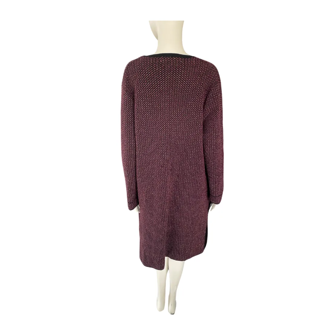 Zara Fine Knit Cardigan Long Burgundy Metallic SIZE S